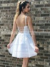 A-line V-neck Short/Mini Tulle Appliques Lace Prom Dresses #PDS020107121