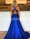 Silk-like Satin V-neck A-line Sweep Train Split Front Prom Dresses #PDS020107152