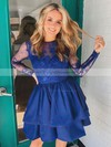 A-line Scoop Neck Short/Mini Lace Taffeta Beading Prom Dresses #PDS020107176