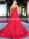 Ball Gown V-neck Court Train Satin Beading Prom Dresses #PDS020107183
