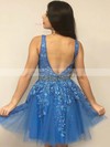 A-line V-neck Tulle Short/Mini Beading Short Prom Dresses #PDS020107190