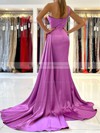 Trumpet/Mermaid One Shoulder Sweep Train Silk-like Satin Ruffles Prom Dresses #PDS020107196
