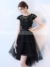 A-line Scoop Neck Asymmetrical Tulle Appliques Lace Prom Dresses #PDS020107197