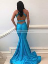 Trumpet/Mermaid V-neck Sweep Train Jersey Ruffles Prom Dresses #PDS020107217