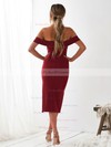 Sheath/Column Off-the-shoulder Tea-length Stretch Crepe Split Front Prom Dresses #PDS020107225