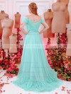 A-line Off-the-shoulder Sweep Train Chiffon Beading Prom Dresses #PDS020107228