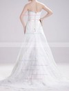 Best Sweep Train Strapless Lace-up Sashes/Ribbons White Lace Wedding Dress #PDS00020695