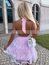 A-line Halter Short/Mini Lace Sashes / Ribbons Prom Dresses #PDS020107239