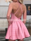 A-line Scoop Neck Short/Mini Silk-like Satin Pockets Prom Dresses #PDS020107241