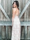 A-line V-neck Floor-length Lace Split Front Bridesmaid Dresses #PDS01013832