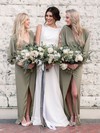 A-line V-neck Floor-length Silk-like Satin Split Front Bridesmaid Dresses #PDS01013874