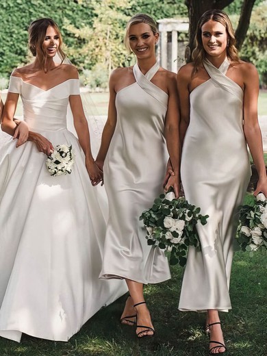 A-line Halter Ankle-length Silk-like Satin Bridesmaid Dresses #PDS01013915