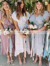 A-line V-neck Asymmetrical Chiffon Sashes / Ribbons Bridesmaid Dresses #PDS01013924