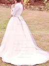 Designer Ball Gown White Tulle with Appliques Lace 1/2 Sleeve Wedding Dress #PDS00020707