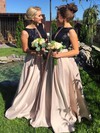 A-line Scoop Neck Sweep Train Sequined Silk-like Satin Bridesmaid Dresses #PDS01014122