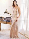 Trumpet/Mermaid V-neck Sweep Train Glitter Bridesmaid Dresses #PDS01014143