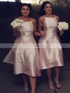 A-line Square Neckline Tea-length Silk-like Satin Bridesmaid Dresses #PDS01014149