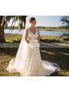 Online Ivory Lace V-neck with Sashes/Ribbons Open Back Wedding Dress #PDS00020713