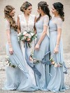 Sheath/Column Scoop Neck Sweep Train Chiffon Lace Bridesmaid Dresses #PDS01014152