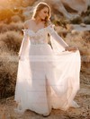 A-line Off-the-shoulder Court Train Tulle Appliques Lace Wedding Dresses #PDS00023877