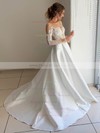 A-line Scoop Neck Court Train Satin Tulle Appliques Lace Wedding Dresses #PDS00023917