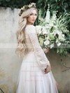 A-line V-neck Floor-length Lace Tulle Split Front Wedding Dresses #PDS00023920