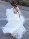 Ball Gown Scoop Neck Court Train Tulle Appliques Lace Wedding Dresses #PDS00023924