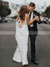Sheath/Column V-neck Chapel Train Lace Wedding Dresses #PDS00023927