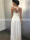 A-line Scalloped Neck Floor-length Chiffon Appliques Lace Wedding Dresses #PDS00023928