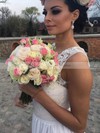 A-line Scalloped Neck Floor-length Chiffon Appliques Lace Wedding Dresses #PDS00023928