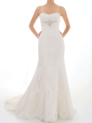 Sweetheart Hot Lace with Beading Lace-up Trumpet/Mermaid Ivory Wedding Dress #PDS00020717