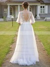 A-line V-neck Floor-length Tulle Appliques Lace Wedding Dresses #PDS00023931