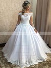 Ball Gown Off-the-shoulder Sweep Train Tulle Appliques Lace Wedding Dresses #PDS00023938