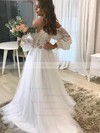 Ball Gown Off-the-shoulder Court Train Tulle Appliques Lace Wedding Dresses #PDS00023939