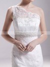 Affordable One Shoulder White Lace Covered Button Trumpet/Mermaid Wedding Dresses #PDS00020718