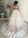 Ball Gown Square Neckline Court Train Tulle Appliques Lace Wedding Dresses #PDS00023940