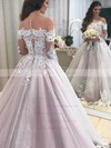 Ball Gown Scoop Neck Sweep Train Glitter Appliques Lace Wedding Dresses #PDS00023944