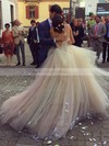 Ball Gown V-neck Sweep Train Tulle Beading Wedding Dresses #PDS00023945