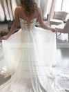 A-line V-neck Court Train Chiffon Appliques Lace Wedding Dresses #PDS00023948