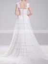 Newest Sweep Train Chiffon Lace Straps Square Neckline A-line Wedding Dresses #PDS00020719
