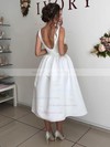 Ball Gown V-neck Tea-length Satin Wedding Dresses #PDS00023954