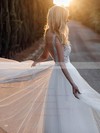 A-line V-neck Floor-length Tulle Appliques Lace Wedding Dresses #PDS00023957
