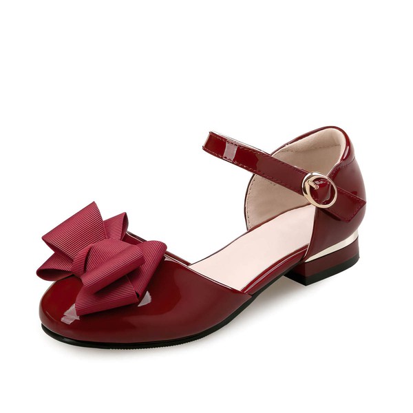 Kids' Closed Toe Patent Leather Bowknot Low Heel Girl Shoes #PDS03031486