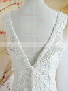 Trumpet/Mermaid Best White Lace Buttons Court Train V-neck Wedding Dresses #PDS00020721