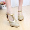 Women's Closed Toe PVC Sequin Kitten Heel Dance Shoes #PDS03031070