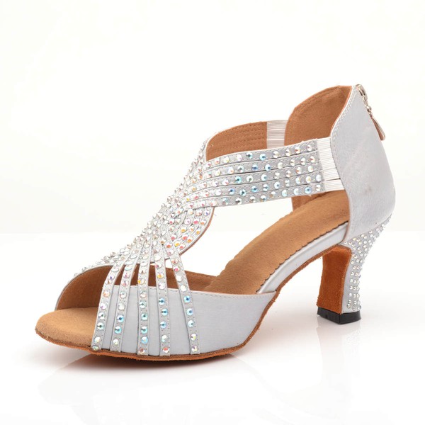 Women's Sandals Satin Zipper Kitten Heel Dance Shoes #PDS03031086