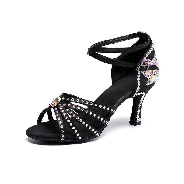 Women's Sandals Satin Rhinestone Kitten Heel Dance Shoes #PDS03031209