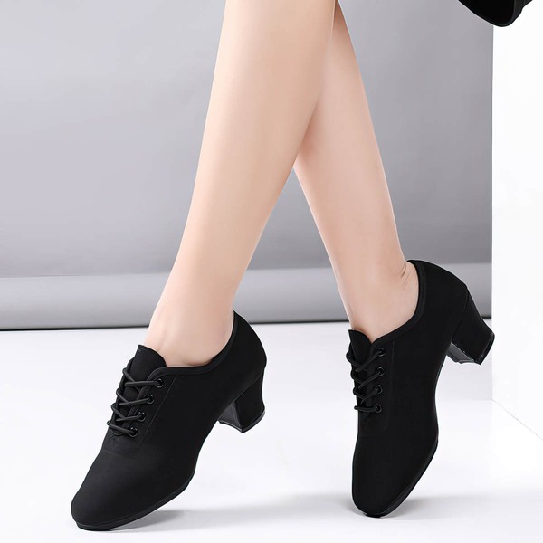 Women's Closed Toe Canvas Kitten Heel Dance Shoes #PDS03031210
