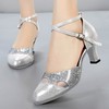 Women's Closed Toe PVC Sequin Kitten Heel Dance Shoes #PDS03031248