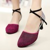 Women's Closed Toe Sparkling Glitter Buckle Kitten Heel Dance Shoes #PDS03031253